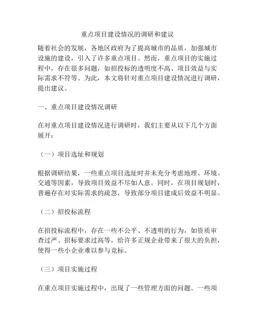 重点项目建设情况的调研和建议