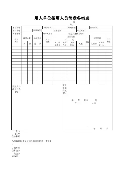 成都市招用人员简章备案表