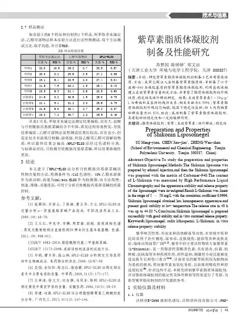 紫草素脂质体凝胶剂制备及性能研究
