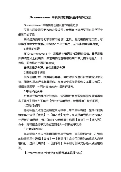 Dreamweaver中表格的创建及基本编辑方法