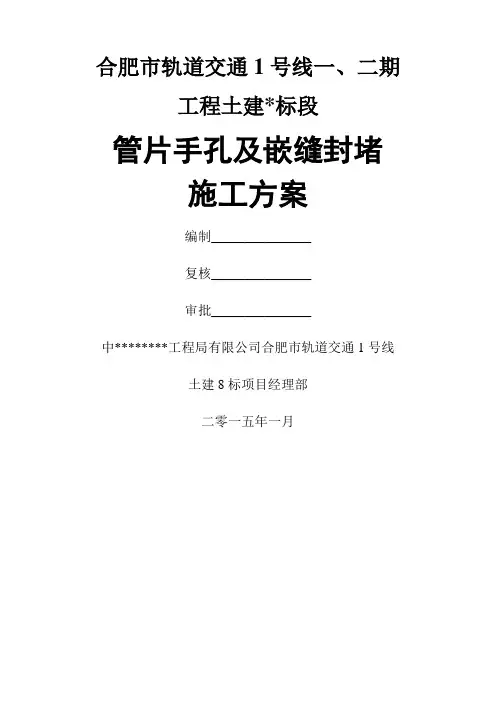 《某某管片手孔及嵌缝封堵施工方案(终稿)》word精品文档9页