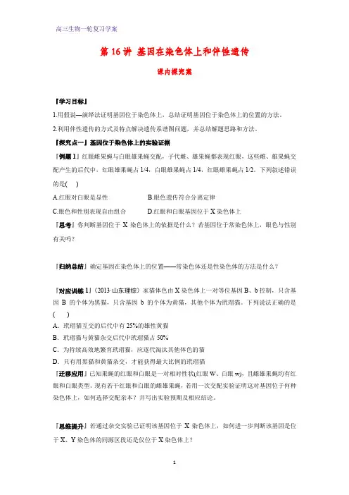 高三生物一轮复习精品学案4:第16讲 基因在染色体上和伴性遗传