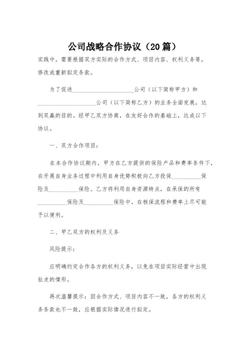公司战略合作协议(20篇)