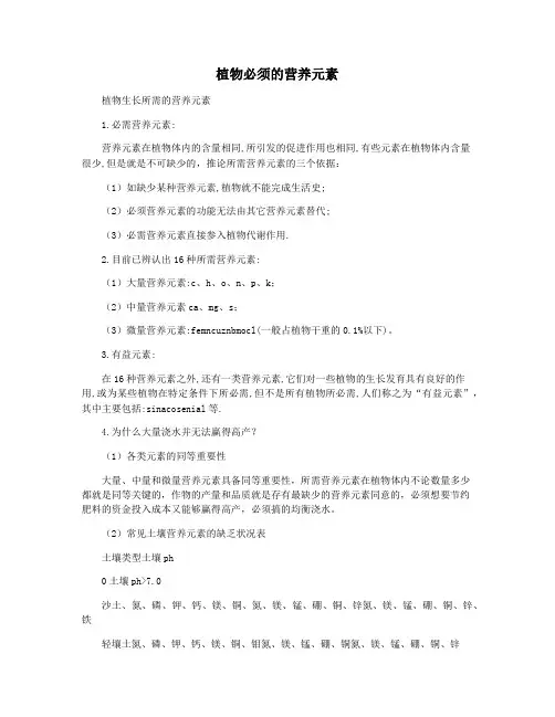 植物必须的营养元素