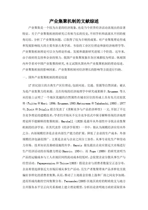 产业集聚文献综述