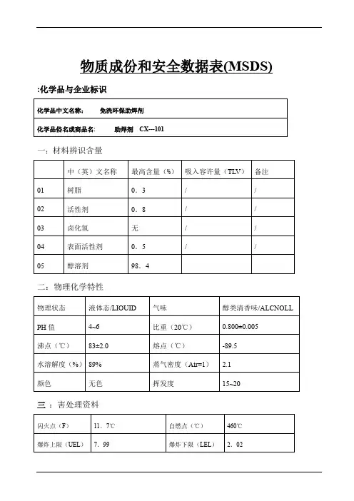 免洗环保助焊剂MSDS