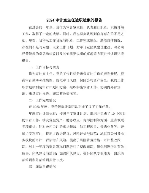 2024审计室主任述职述廉的报告