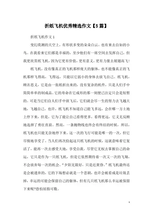 折纸飞机优秀精选作文【5篇】