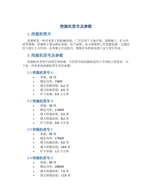 挖掘机型号及参数