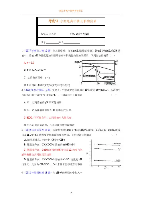 51-水的电离平衡及影响因素