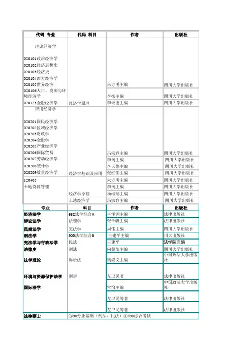 四川大学考研教材书目