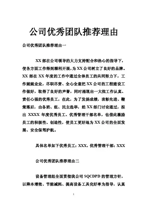 公司优秀团队推荐理由
