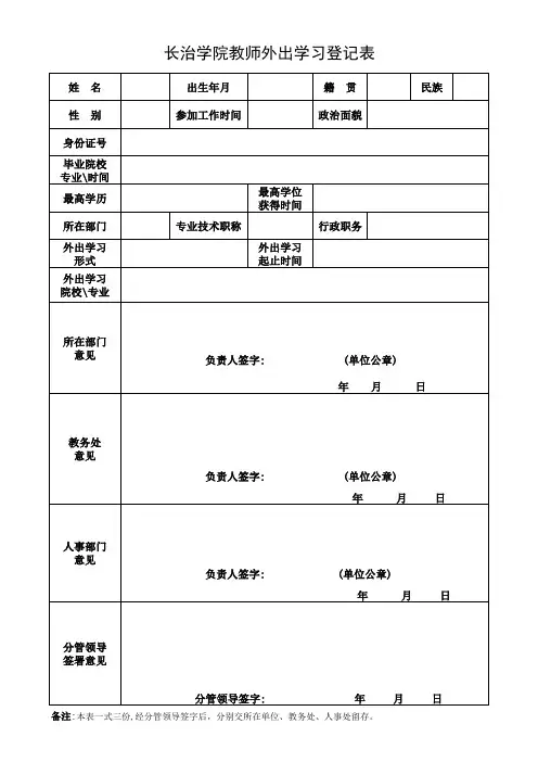 教师外出学习情况登记表