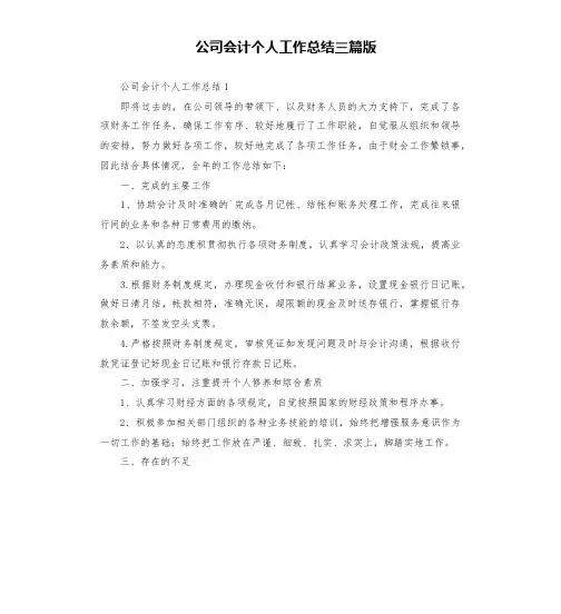 公司会计个人工作总结三篇版