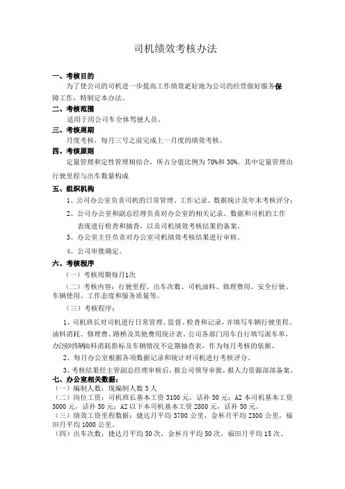 公司司机绩效考核办法