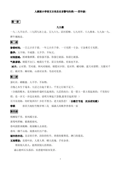 1-4年级小学语文名言警句归类1