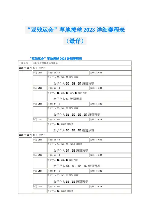 “亚残运会”草地掷球2023详细赛程表(最详)