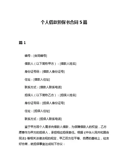 个人借款担保书合同5篇