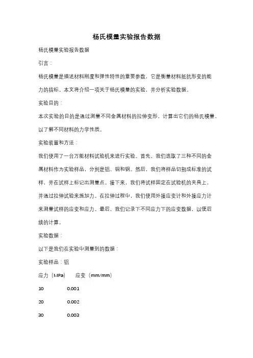 杨氏模量实验报告数据
