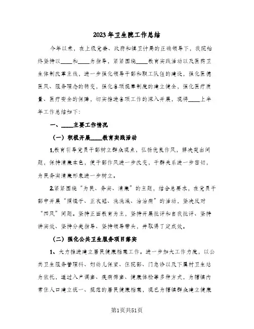 2023年卫生院工作总结(九篇)