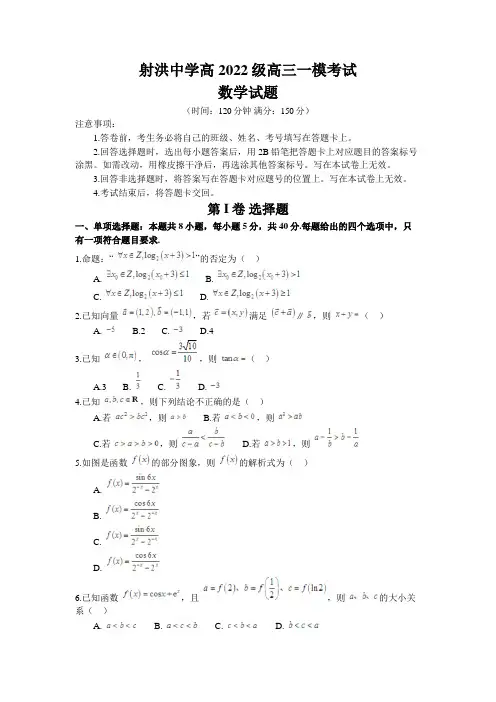 四川省遂宁市射洪中学2024-2025学年高三上学期一模数学试题 Word版含答案