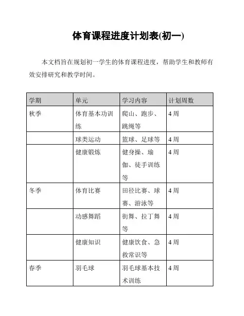 体育课程进度计划表(初一)