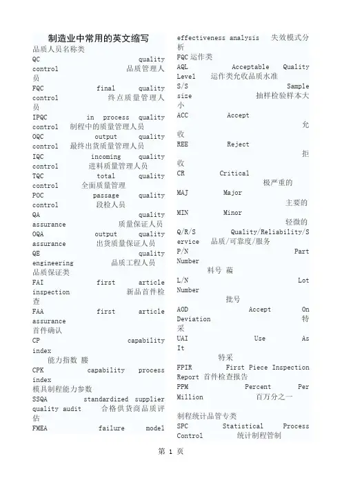 制造业中常用的英文缩写5页word