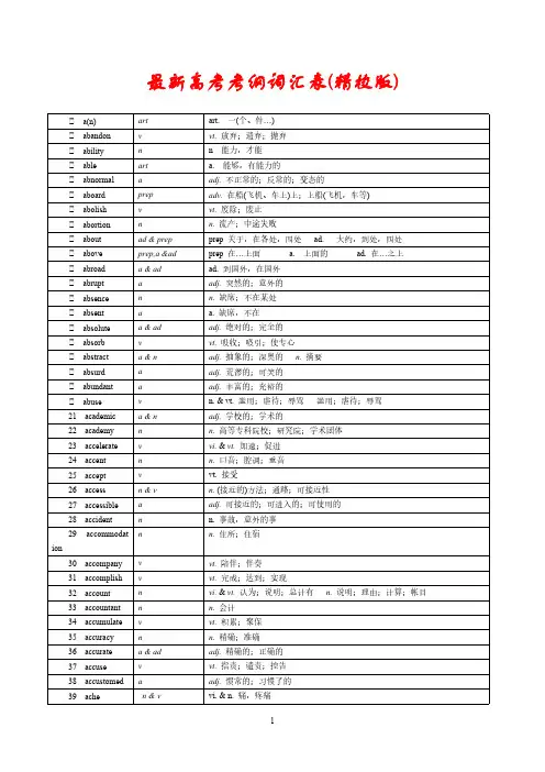 最新高考考纲词汇表(精校版)