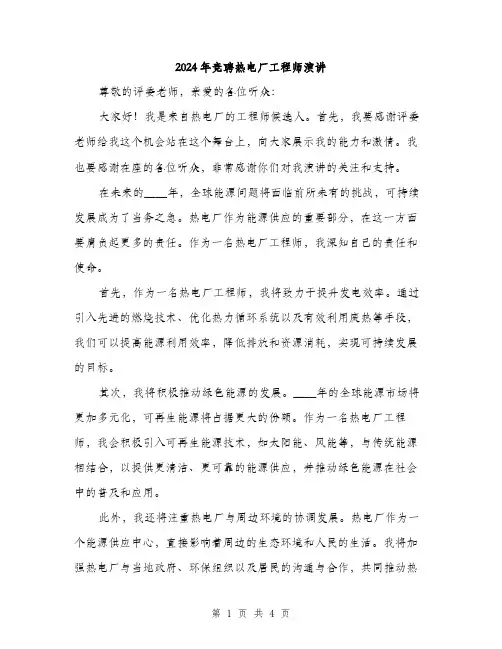 2024年竞聘热电厂工程师演讲（2篇）