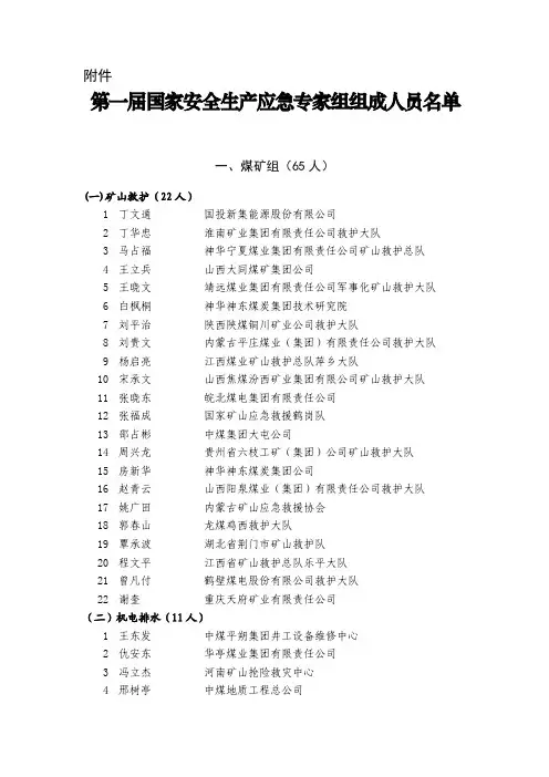 第一届国家安全生产应急专家组组成人员名单
