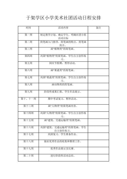 于架学区小学美术社团活动日程安排