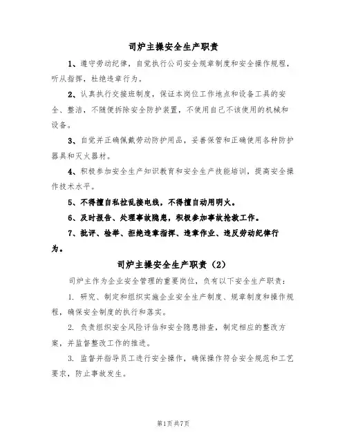 司炉主操安全生产职责(5篇)