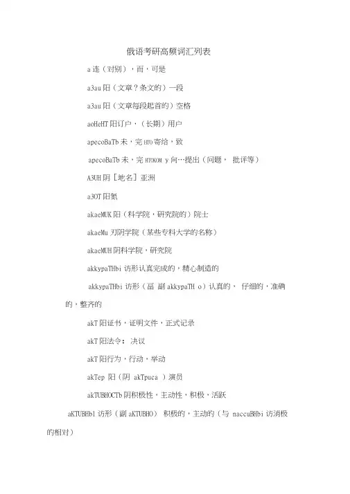 俄语考研高频词汇列表