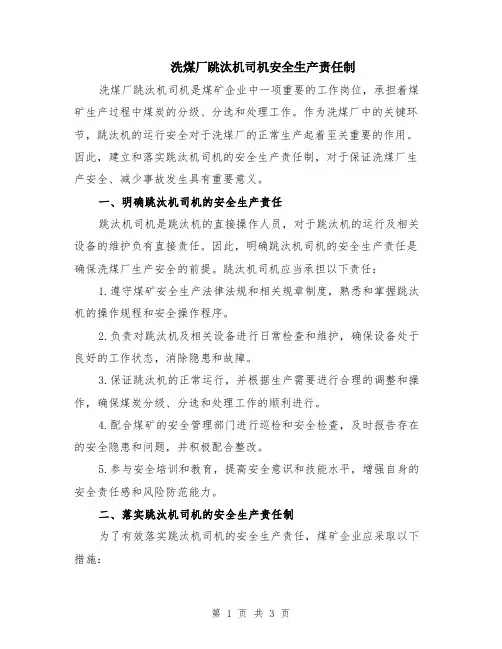 洗煤厂跳汰机司机安全生产责任制