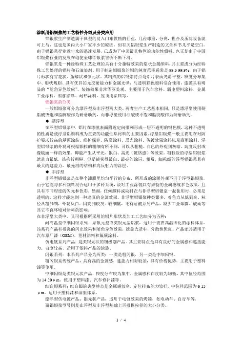 涂料用铝银浆的工艺特性介绍及分类应用