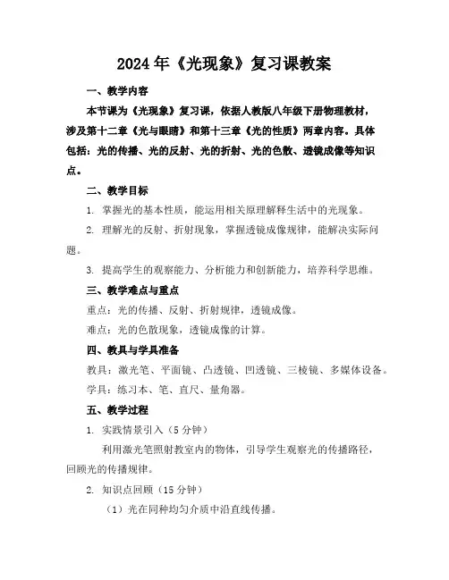 2024年《光现象》复习课教案