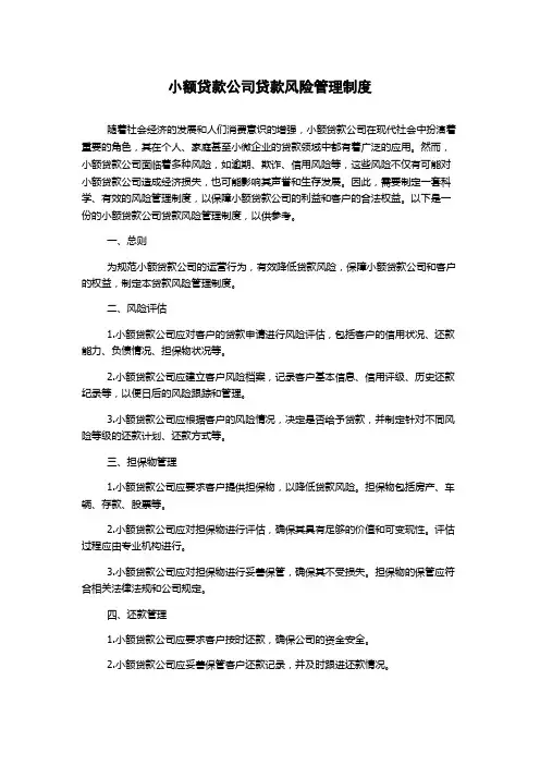 小额贷款公司贷款风险管理制度