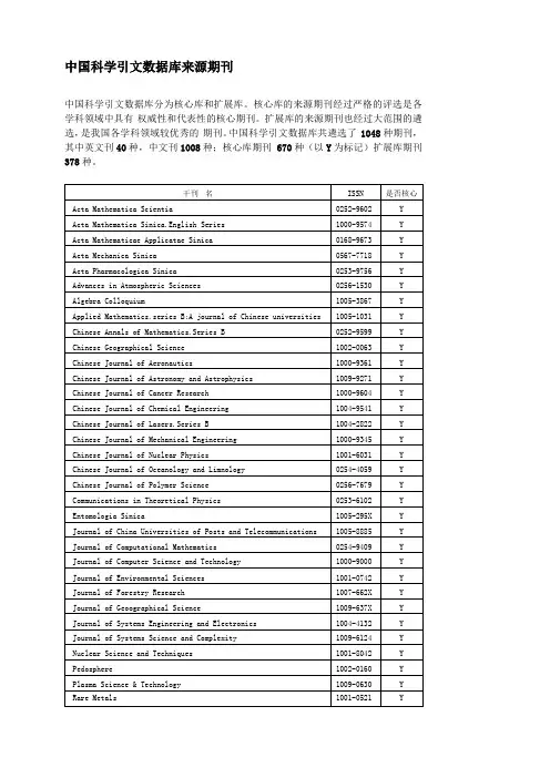 中国科学引文数据库来源期刊