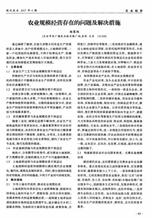 农业规模经营存在的问题及解决措施