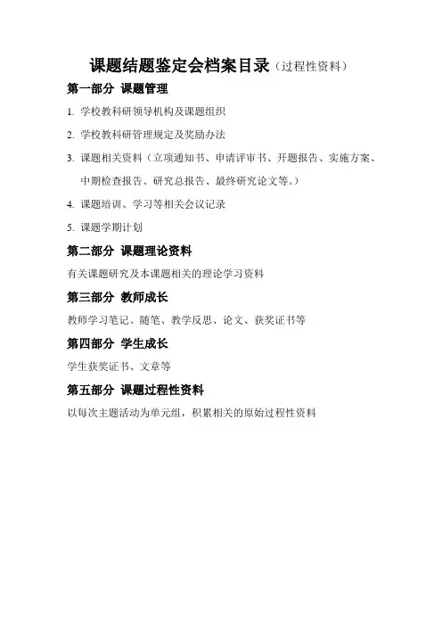 过程性资料档案目录(仅供参考)