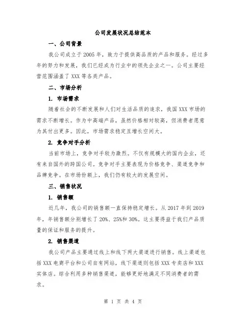 公司发展状况总结范本