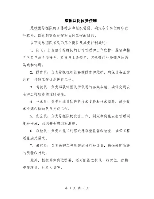 综掘队岗位责任制