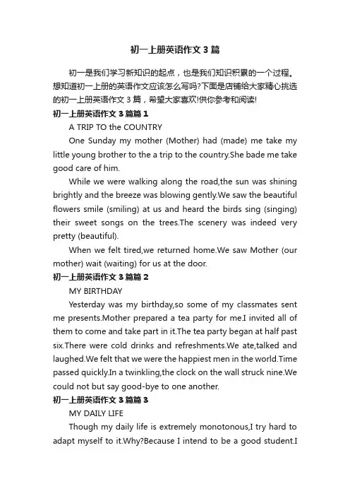 初一上册英语作文3篇