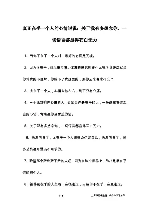 真正在乎一个人的心情说说：关于我有多想念你,一切语言都显得苍白无力