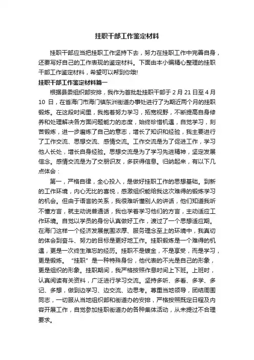 挂职干部工作鉴定材料