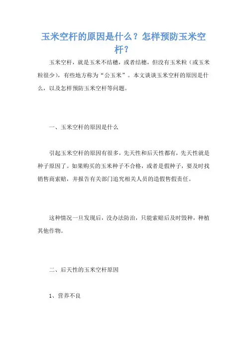 玉米空杆的原因是什么？怎样预防玉米空杆？