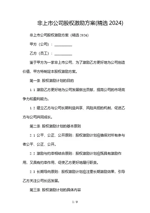 非上市公司股权激励方案(精选2024)-2份