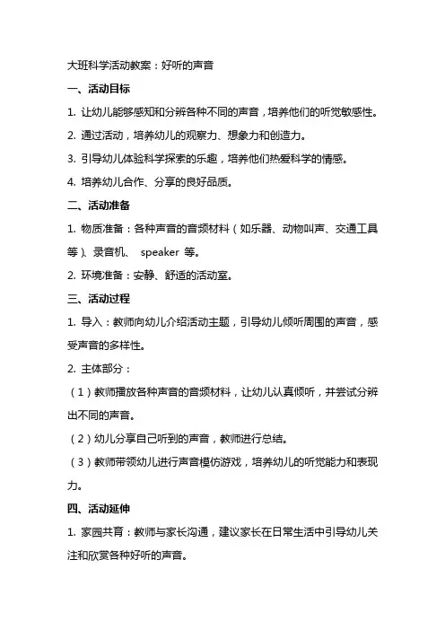 大班科学活动教案：好听的声音