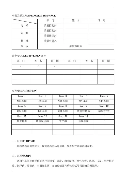 洁净室环境监测项目及要求