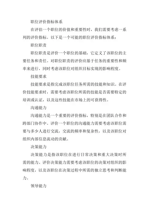 职位评价指标体系